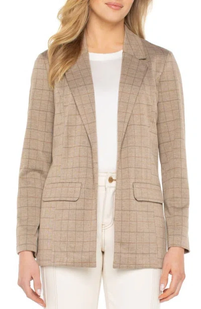 Liverpool Los Angeles Check Open Front Boyfriend Blazer In Brown