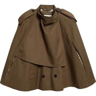 Burberry Cotton Cape With Traditional Check Lining In Brown