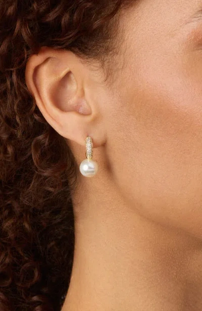 Athra Luxe Faux Pearl Pave Cubic Zirconia Huggie Hoop Earrings In Multi