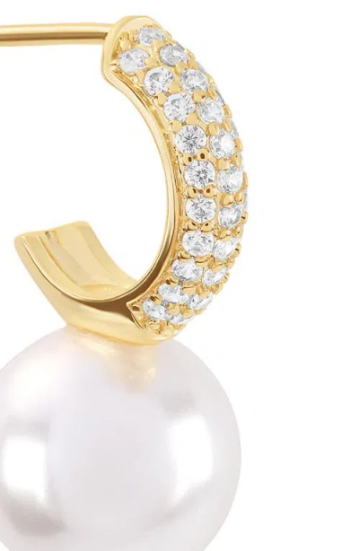 Athra Luxe Faux Pearl Pave Cubic Zirconia Huggie Hoop Earrings In Multi