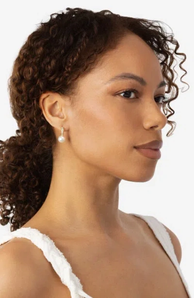 Athra Luxe Faux Pearl Pave Cubic Zirconia Huggie Hoop Earrings In Multi