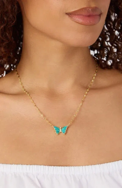 Athra Luxe Turquoise Butterfly Pendant Necklace In Multi