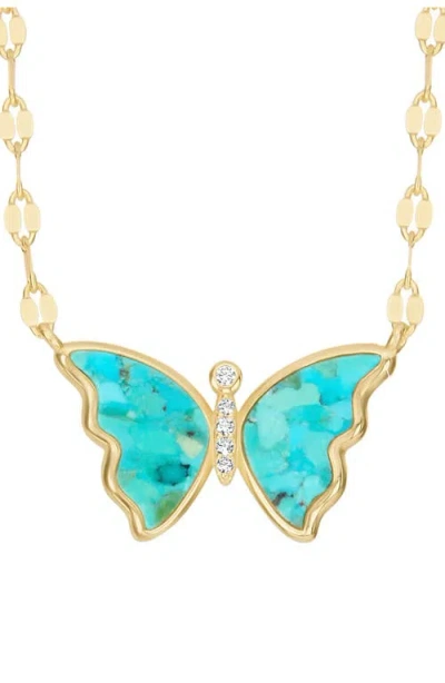 Athra Luxe Turquoise Butterfly Pendant Necklace In Multi