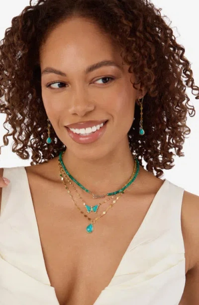 Athra Luxe Turquoise Butterfly Pendant Necklace In Multi