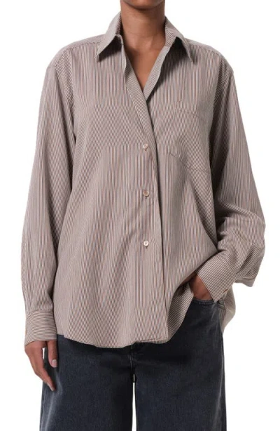 Agolde Aris Stripe Asymmetric Button-up Shirt In Multi