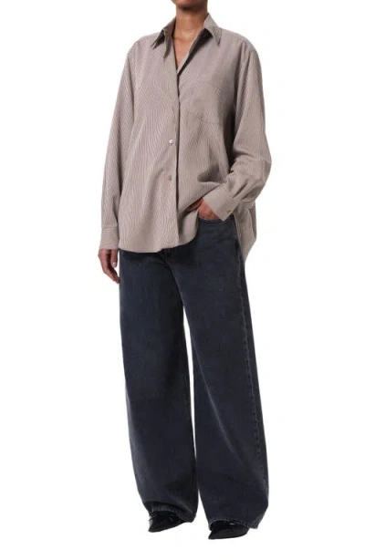 Agolde Aris Stripe Asymmetric Button-up Shirt In Multi