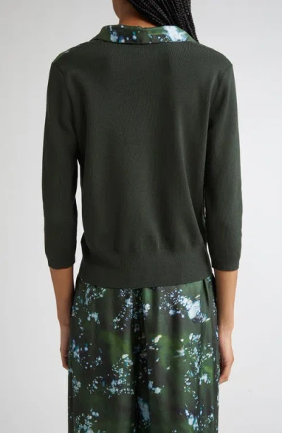 Lafayette 148 New York Tree Print Mixed Media Cardigan In Green