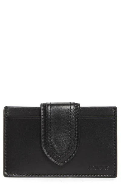 Jacquemus Debossed-logo Polished-finish Cardholder In Black