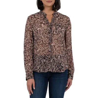 Kut From The Kloth Jasmine Chiffon Button-up Shirt In Brown