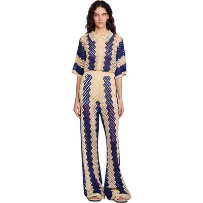 Sandro Two-tone Open Weave Trousers In Multi