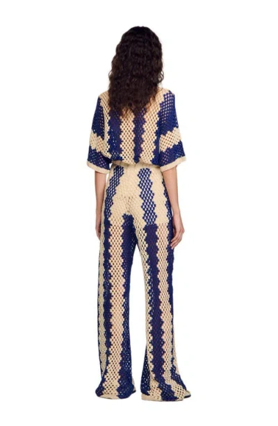 Sandro Two-tone Open Weave Trousers In Multi