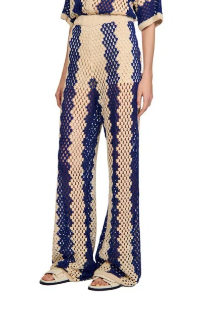 Sandro Two-tone Open Weave Trousers In Multi