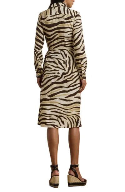 Ralph Lauren Womens Zebra Print Tie Front Crepe Shirtdress 0p 22w In Brown