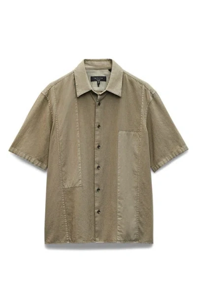 Rag & Bone Dalton Mixed Media Patchwork Short Sleeve Button-up Shirt In Green