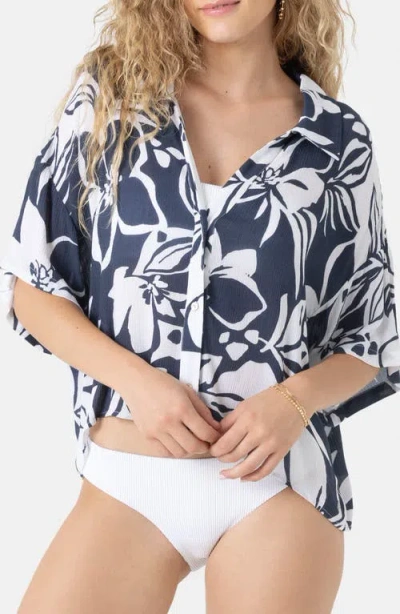 Roxy Oceanside Crop Button-up Cover-up Shirt In Multi