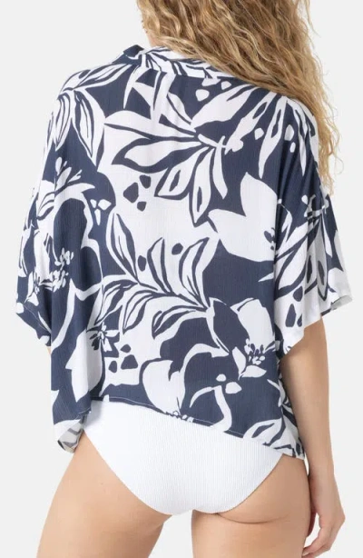 Roxy Oceanside Crop Button-up Cover-up Shirt In Multi