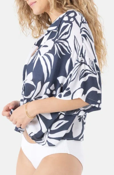 Roxy Oceanside Crop Button-up Cover-up Shirt In Multi