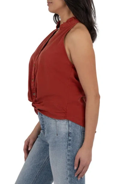 Kut From The Kloth Hester Twist Sleeveless Button-up Top In Brown