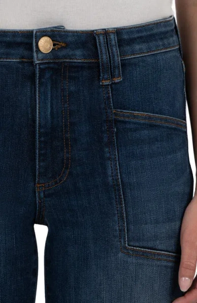 Kut From The Kloth Kelsey High Rise Flare Inset Raw Hem Jean In Precocious In Blue