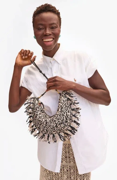 Clare V . Lune Fringed Raffia Shoulder Bag In Multi