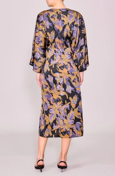 Melloday Wide Neck Long Sleeve Midi Dress In Multi