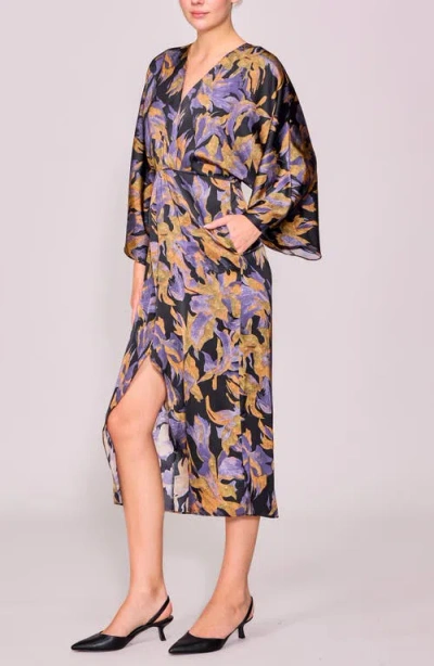 Melloday Wide Neck Long Sleeve Midi Dress In Multi