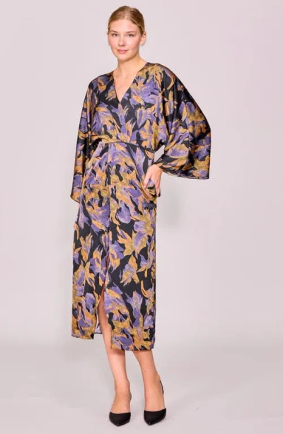 Melloday Wide Neck Long Sleeve Midi Dress In Multi