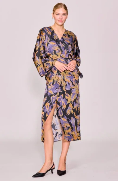 Melloday Wide Neck Long Sleeve Midi Dress In Multi