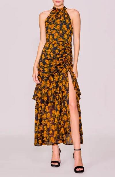 Melloday Floral Print Shirred Sleeveless Dress In Multi
