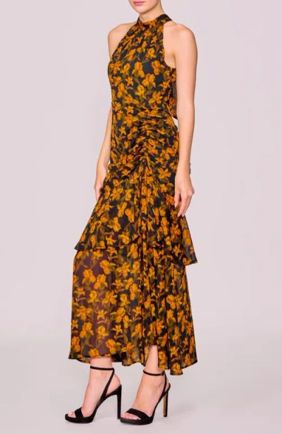 Melloday Floral Print Shirred Sleeveless Dress In Multi