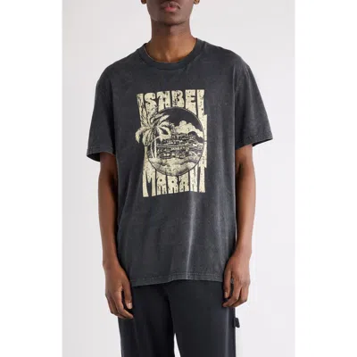 Isabel Marant Graphic Print Crewneck Short Sleeve T-shirt In Black