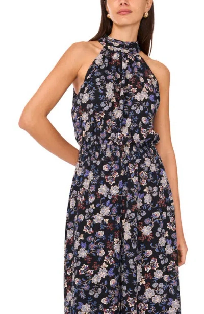 Vince Camuto Women's Smocked-waist Wide-leg Halter Tie-back Jumpsuit In Blue