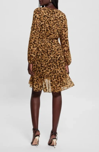 Guess Kaleen Leopard Print Long Sleeve Minidress In Animal Print