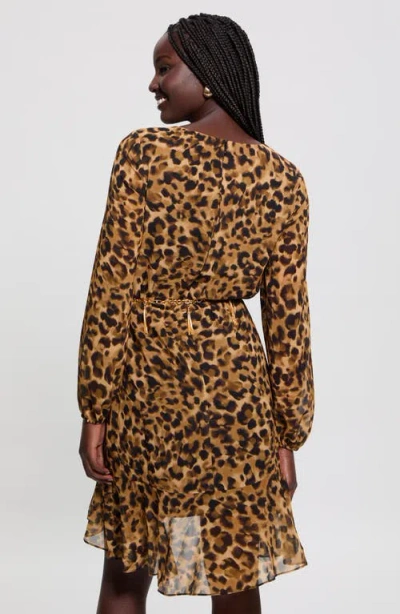 Guess Kaleen Leopard Print Long Sleeve Minidress In Animal Print