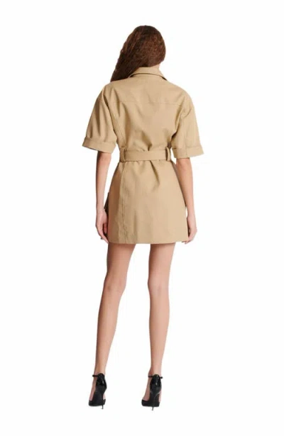 Balmain Belted Cotton-gabardine Mini Dress In Brown