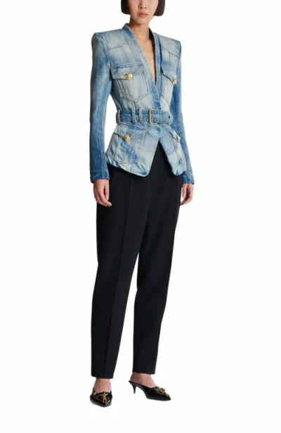 Balmain Stonewashed Cotton Denim Blazer In Blue