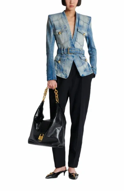 Balmain Stonewashed Cotton Denim Blazer In Blue