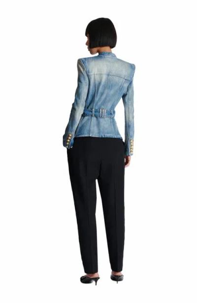Balmain Stonewashed Cotton Denim Blazer In Blue
