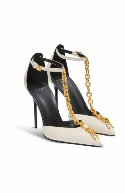 Balmain Sync Leather Stilettos With Pointed Toe In Sand