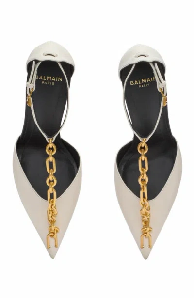 Balmain Sync Leather Stilettos With Pointed Toe In Sand