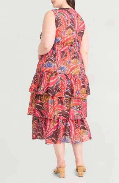 The Good Journey Sleeveless Ruffle Tiered Midi Dress In Multi