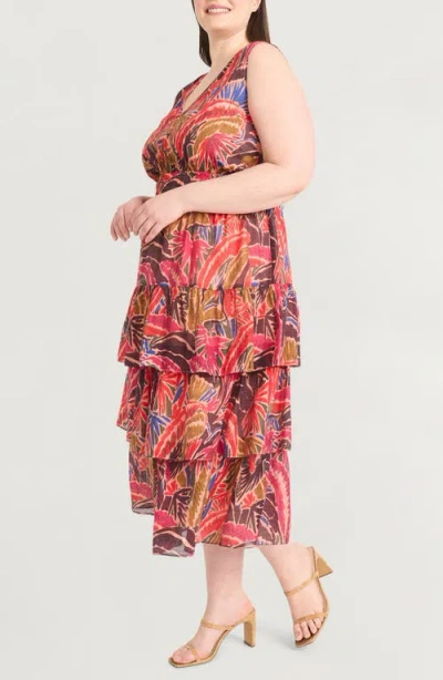 The Good Journey Sleeveless Ruffle Tiered Midi Dress In Multi