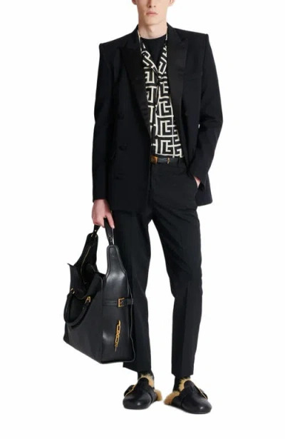 Balmain Monogram Printed Short-sleeved Shirt In Black