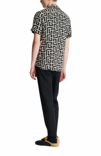Balmain Monogram Printed Short-sleeved Shirt In Black