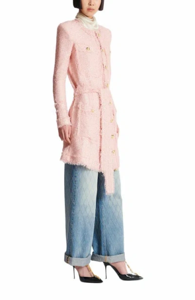 Balmain Sequinned Tweed Edge-to-edge Jacket In Pink