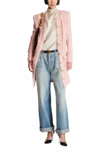 Balmain Sequinned Tweed Edge-to-edge Jacket In Pink
