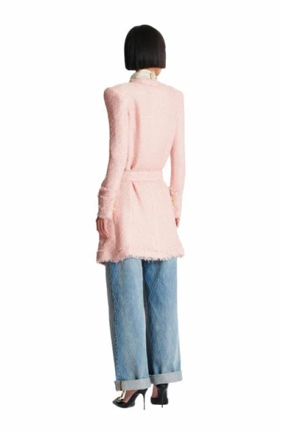 Balmain Sequinned Tweed Edge-to-edge Jacket In Pink