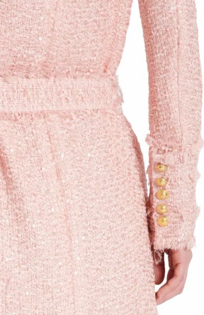 Balmain Sequinned Tweed Edge-to-edge Jacket In Pink
