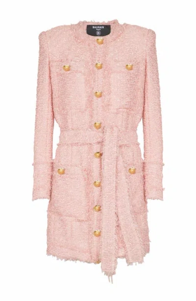 Balmain Sequinned Tweed Edge-to-edge Jacket In Pink