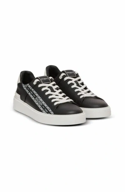 Balmain B-court Printed Calfskin Trainers In Black
